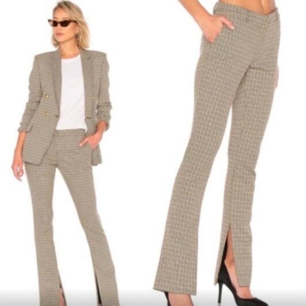 NEW A.L.C Javier Pant Houndstooth Plaid Bootcut Wide Leg Slit Revolve 2 ALC